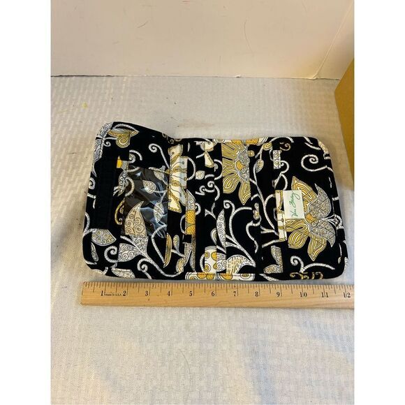 Vera Bradley quilted Yellow Bird plush wallet 8"x4.5" Black Yellow trifold - Picture 4 of 6